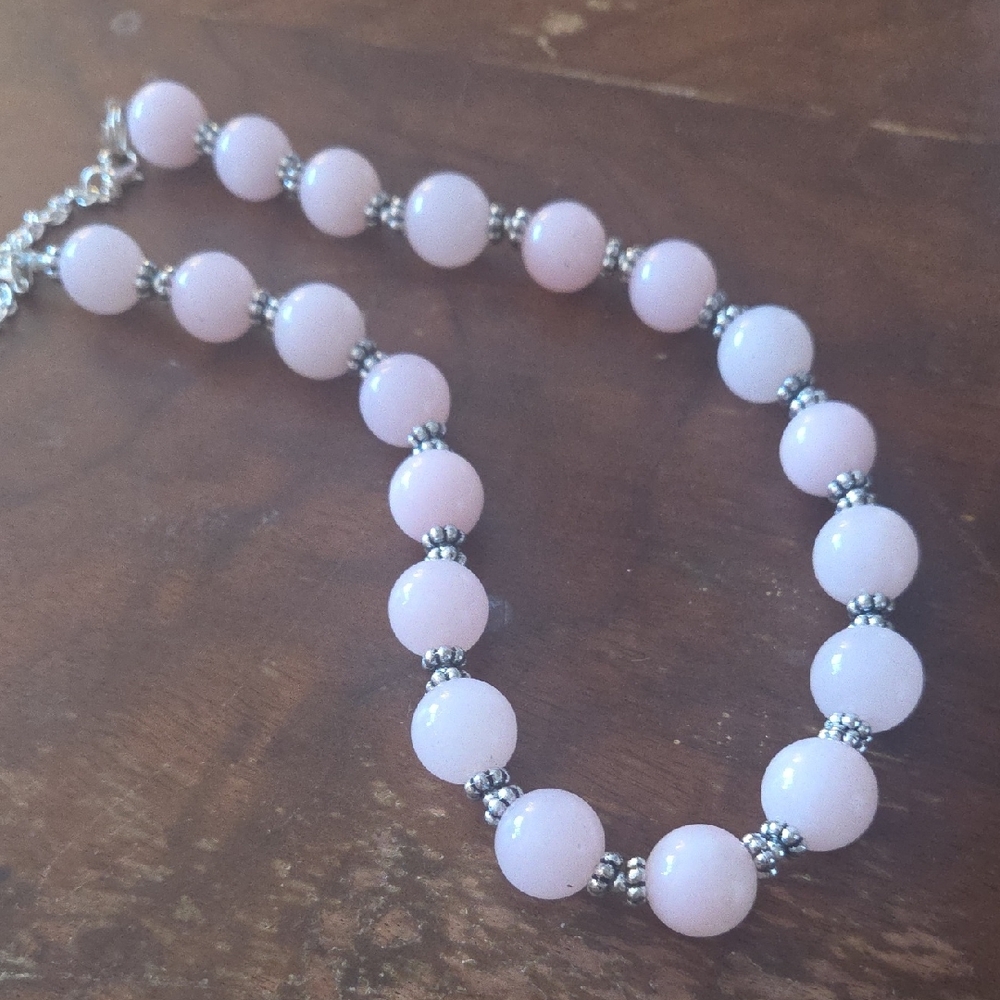 Handmade Pink Jade Beaded Necklace